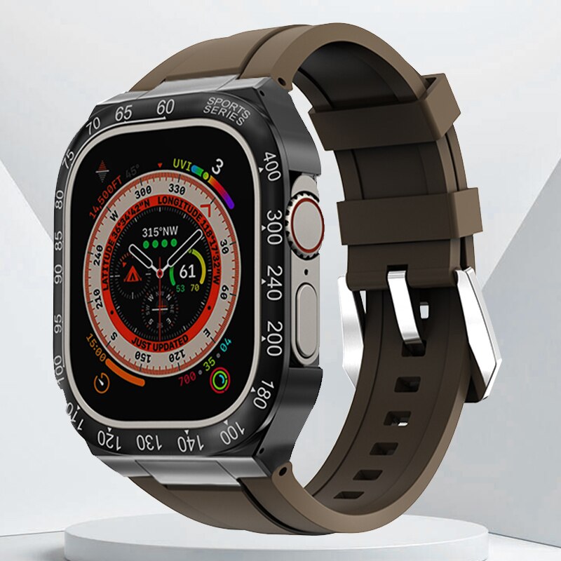 Luxury Geekthink Ultra 49MM Modification Kit for iWatch Series with Stainless Steel Case, Metal Bezel, Rubber Strap Band