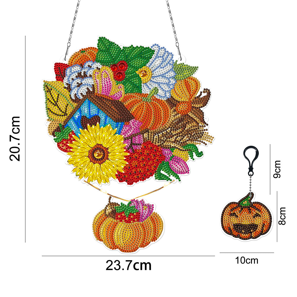 DIY Diamond Painting Art Flower Pumpkin Hanging Craft Home Decor Wreath With Lamp String Kit