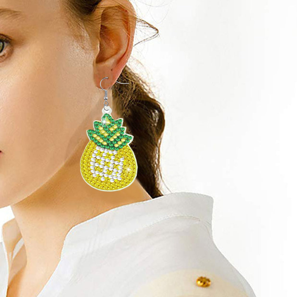 4 Pairs Double Sided Holiday Diamond Art Earrings for Women (Fruit Earrings)
