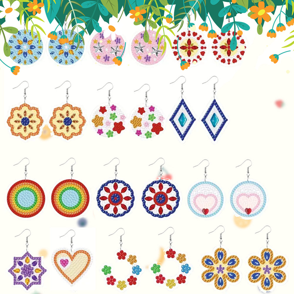 12 Pairs Double Sided Diamond Painting Earrings for Women Girls (Flower)