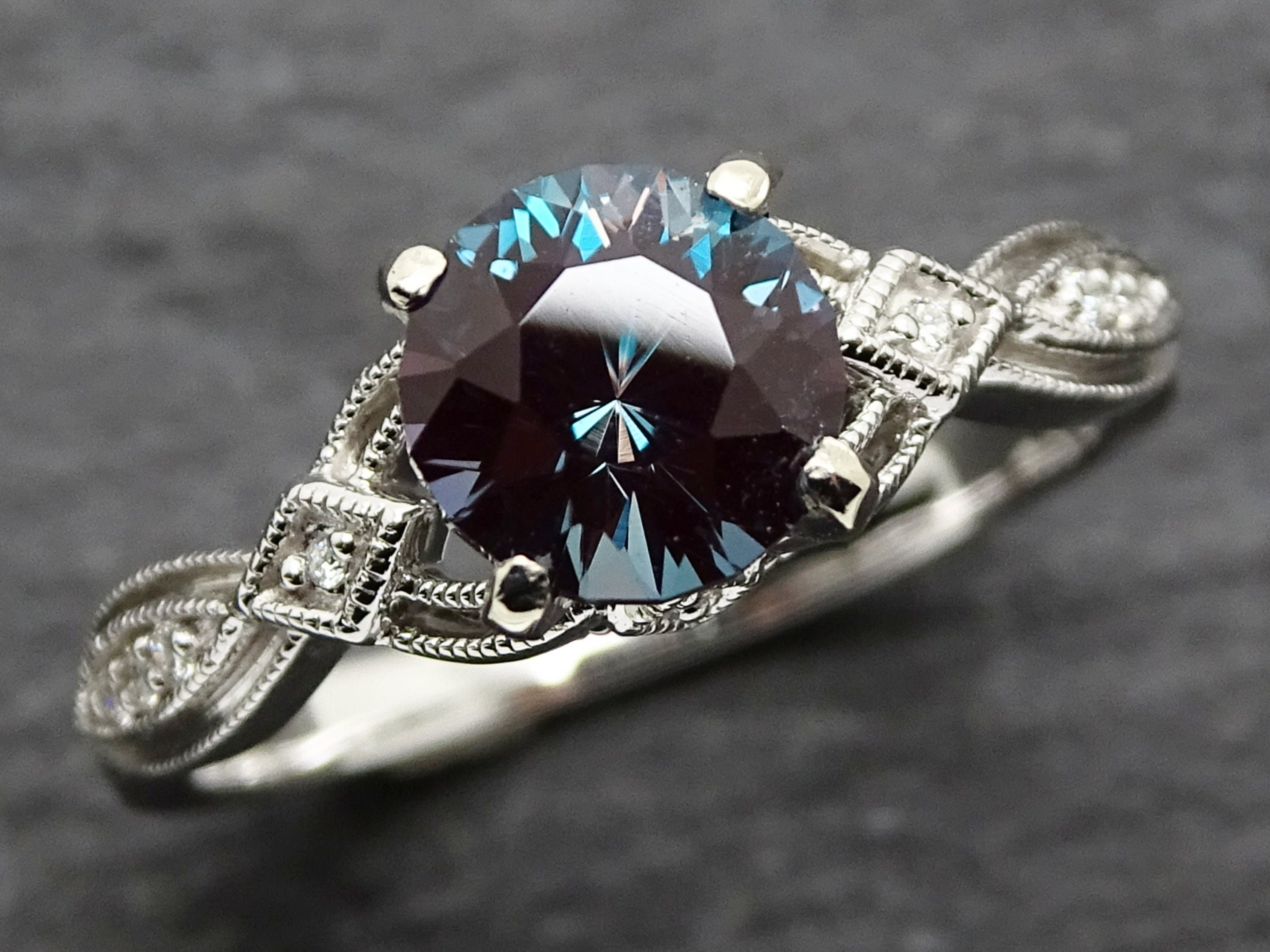 white gold alexandrite ring with diamonds