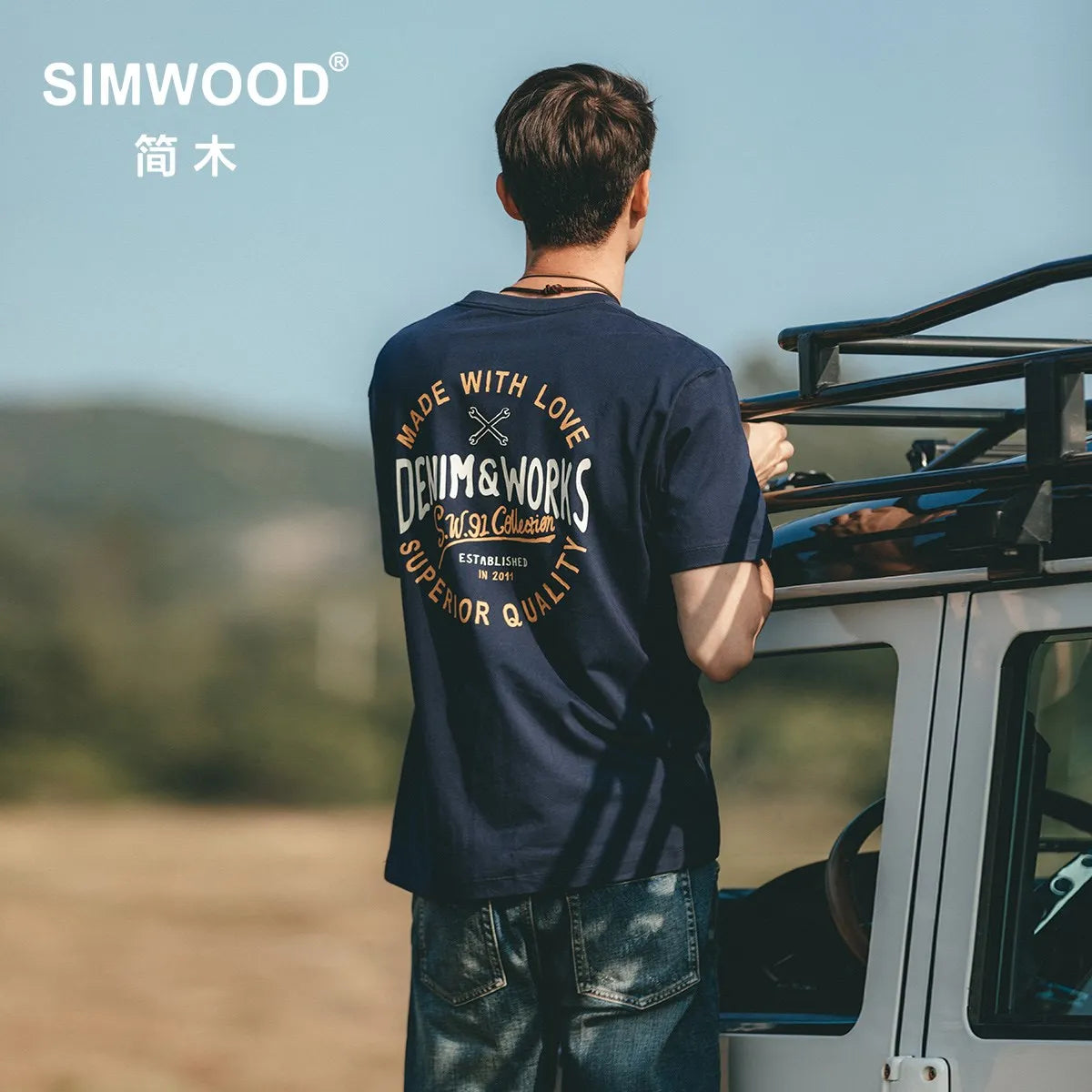SIMWOOD 2024 Summer New 100% Cotton T-shirts Men Letter Print Tops Comfortable Breathable Tshirts Tees