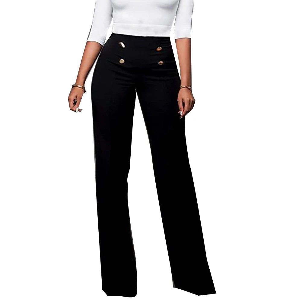 Loose Women Pants High Waist Flared Trousers Elastic Loose Slacks Solid Color Full Length Wide Leg Dress Pants Trousers