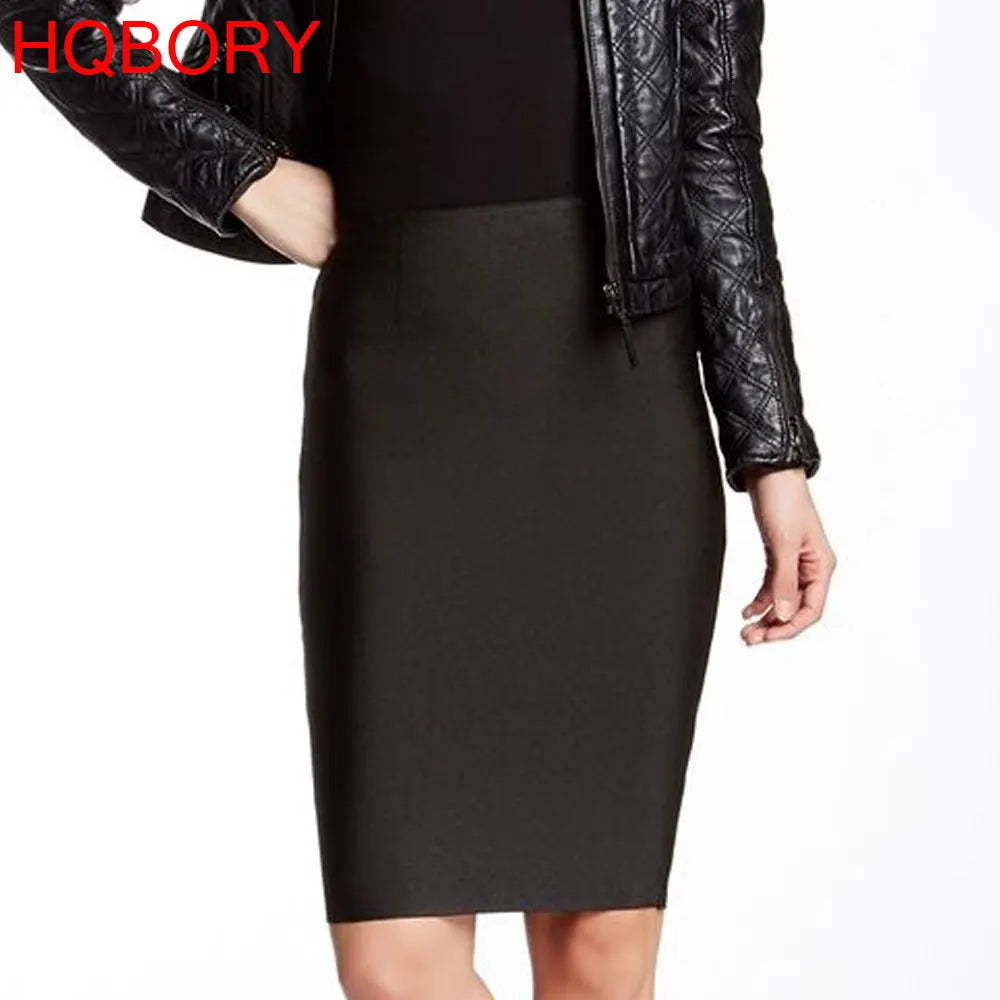 HQBORY High Quality Sexy Black Bandage Skirts 2023 Women Knee Length Tight Elastic Bodycon Skirt Office Lady Red Pencil Skirt XL