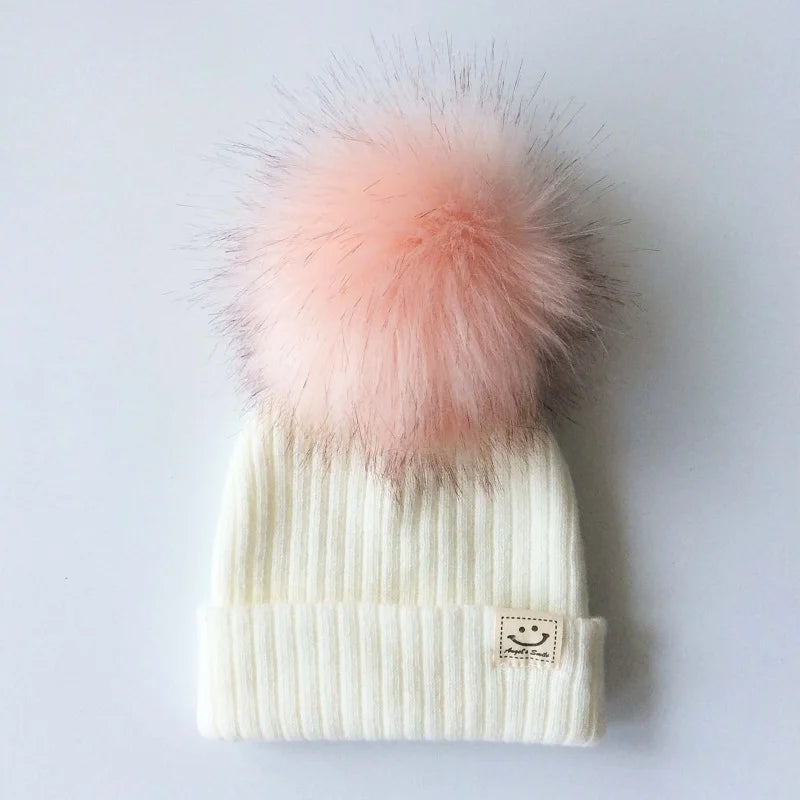 Winter Baby Boy Girl Artificial Pompom Knitted Hat Toddler Kids Caps With Pompon Newborn Photography  Props