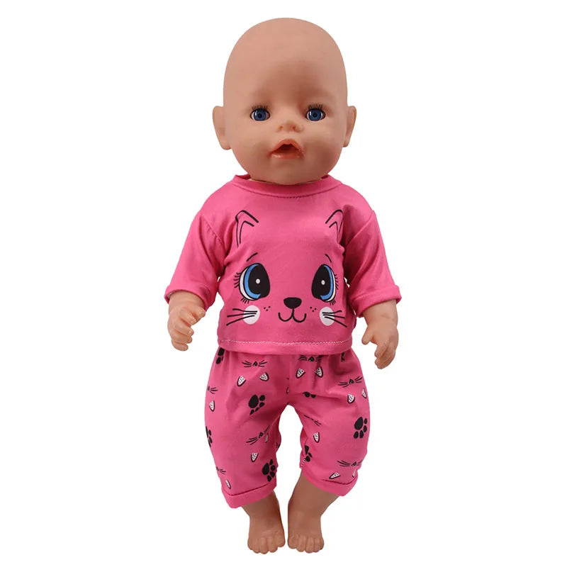 2 Pcs/Set Cute Pajamas Doll Accessories Clothes Dress For 18 Inch Girl Doll & 43 cm New Born Baby Doll,Our Generation,gifts