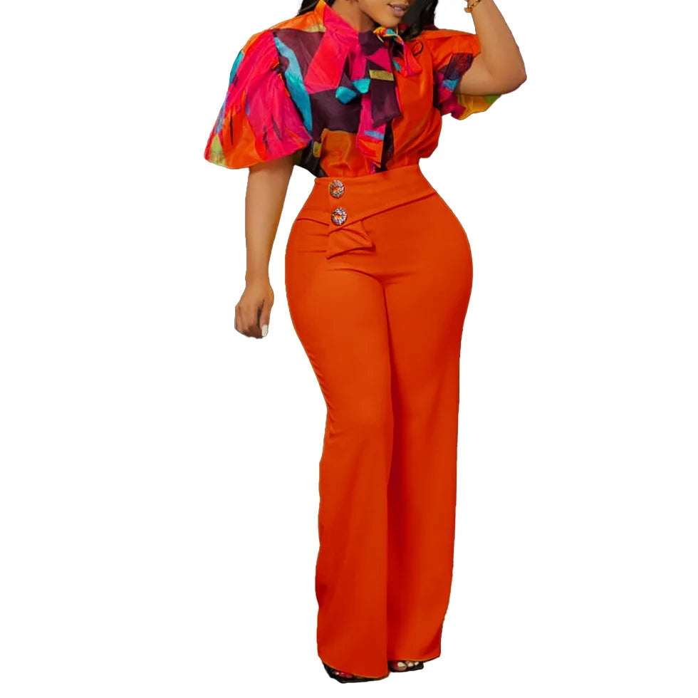 Christmas Two Piece Set Tops Pants African Dresses For Women Plus Size Summer Clothing Dashiki Robe Femme Party African Clothes