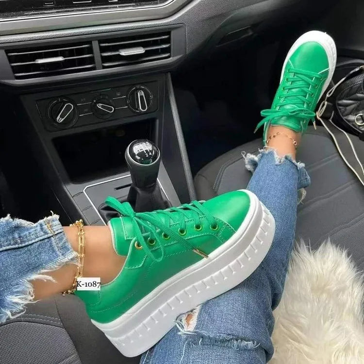 Women Leather Platform Shoes Fashion Solid Color Chunky Heel Sneakers Casual Flat Sports Shoes Designer Shoes Zapatillas Mujer