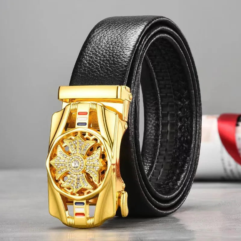 Men Leather Belt with Metal Automatic Buckle High Quality Luxury Belts Men Male Work Business Black Cowskin Strap Gift Present