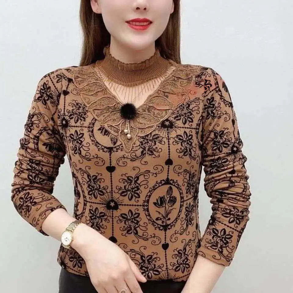 Blouse Women Turtleneck Print Women Fall and Winter Clothes 2020  Long Sleeve Top Blusas Ropa De Mujer