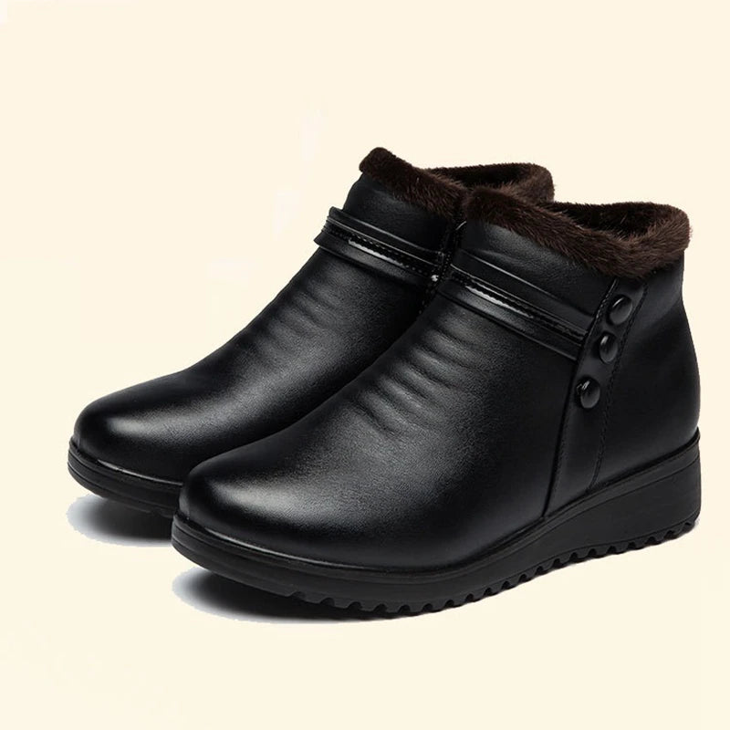 Fashion Winter Women Genuine Leather Casual Ankle Boots Female Thick Plush Warm Snow Boots Mother Waterproof Non-slip Booties