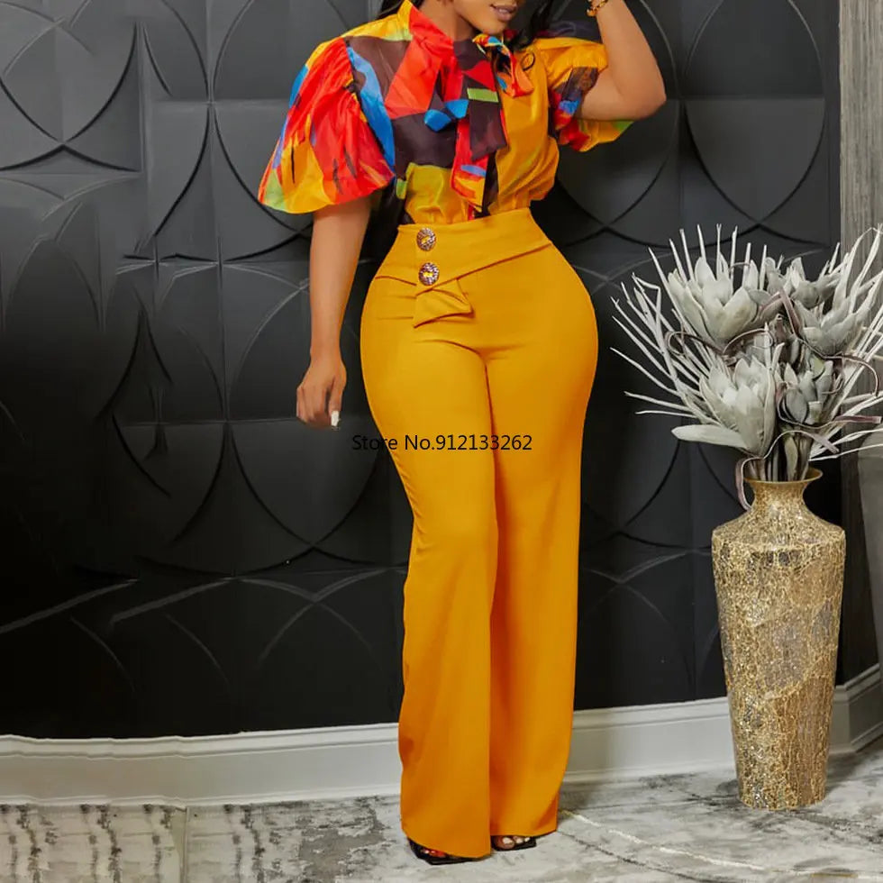 Christmas Two Piece Set Tops Pants African Dresses For Women Plus Size Summer Clothing Dashiki Robe Femme Party African Clothes