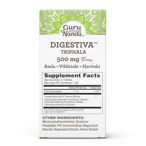 GuruNanda Digestiva Triphala (240 Tablets), Supports Digestion, Helps with Bloating & Constipation, Dietary Supplement with Amla, Haritaki & Bibhitaki