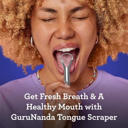 GuruNanda Stainless Steel Tongue Scraper (Pack of 2), Helps with Bad Breath & GuruNanda Whitening Strips with Coconut Oil for Gentle Teeth Whitening of Sensitive Teeth & Gums