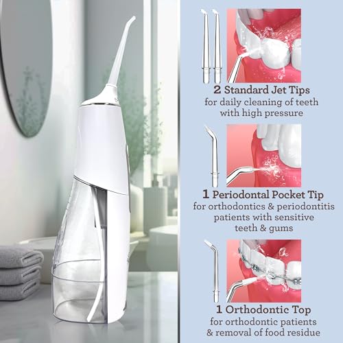 GuruNanda Cordless Water Flosser for Teeth, Gums & Braces - Portable & Rechargeable, 300 ml Water Tank with 6 Flossing Modes, 4 Replaceable Tips & IPX7 Waterproof - Oral Irrigator for Home & Travel