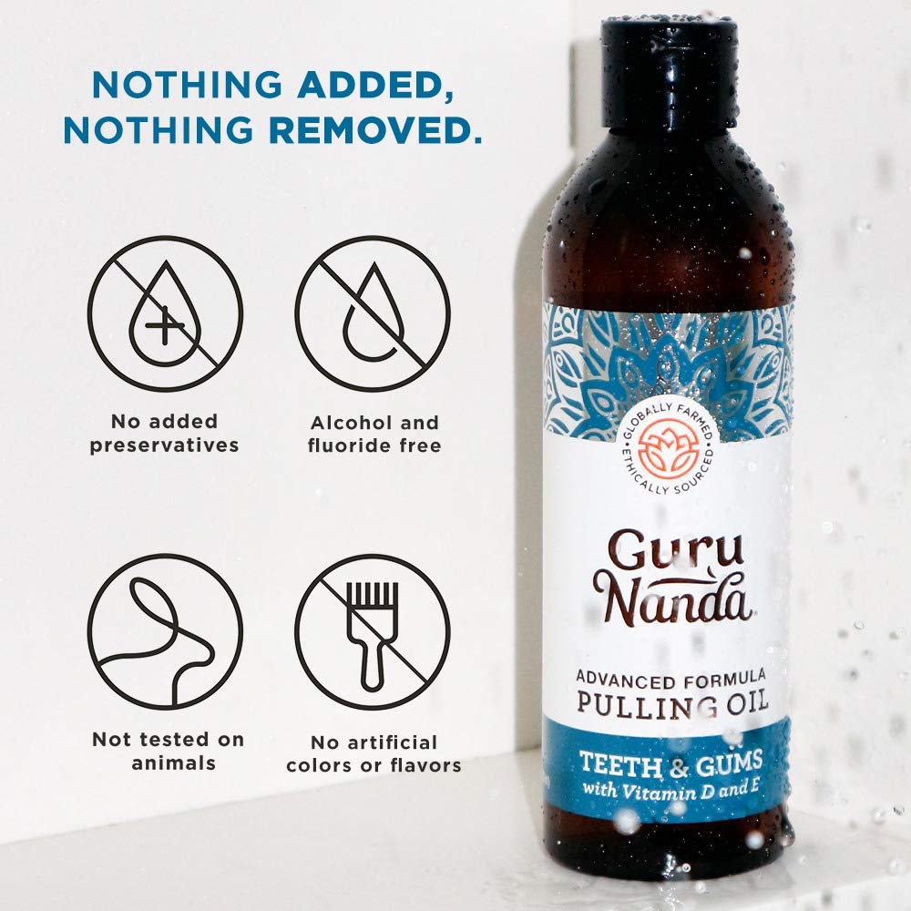 GuruNanda Original Oil Pulling Oil, Fluoride Free Vegan Natural Mouthwash & Advanced Formula Oil Pulling - Natural Coconut Oil Mouthwash with Essential Oils