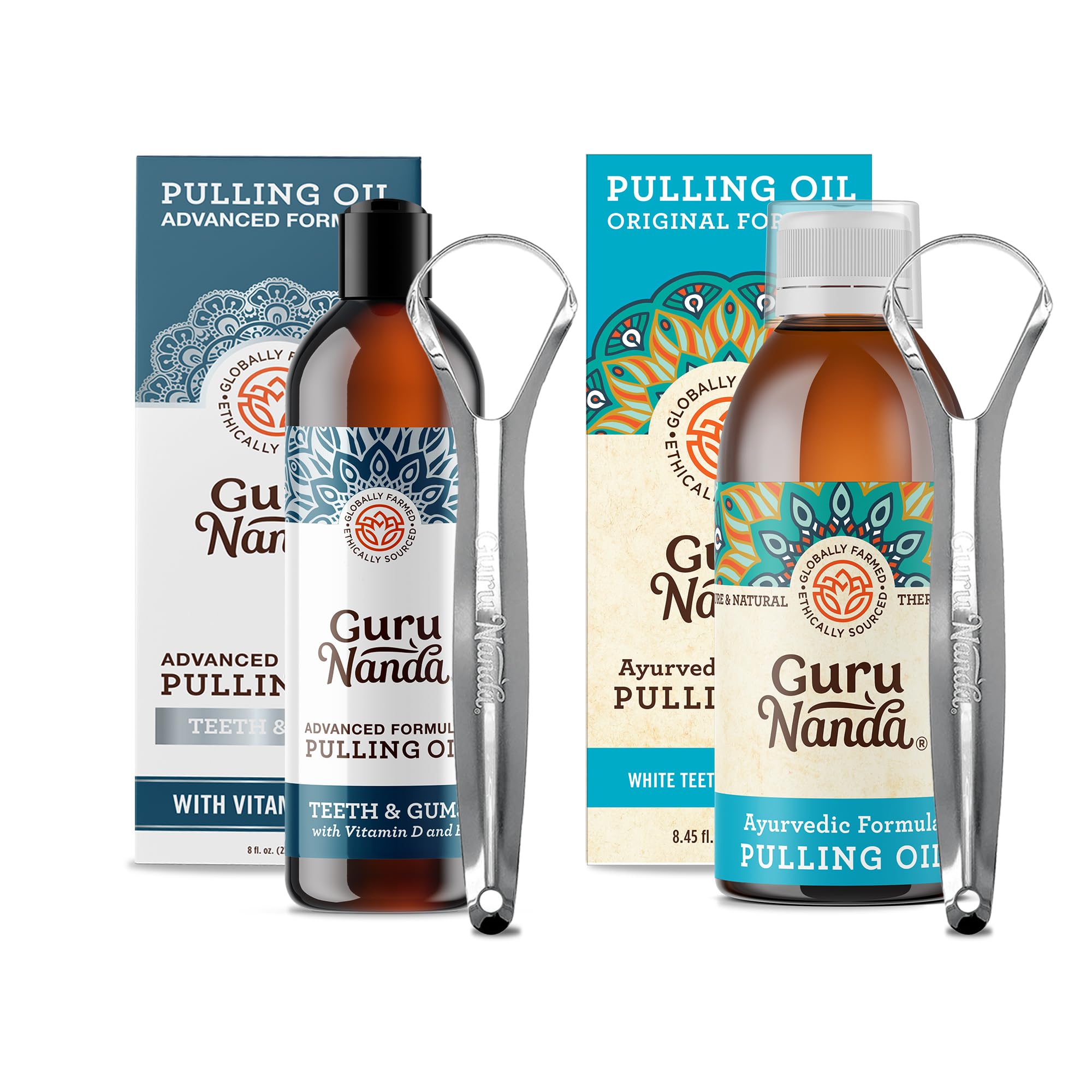 GuruNanda Original Oil Pulling Oil, Fluoride Free Vegan Natural Mouthwash & Advanced Formula Oil Pulling - Natural Coconut Oil Mouthwash with Essential Oils