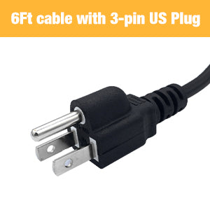 6FT cable with 3-pin US Plug