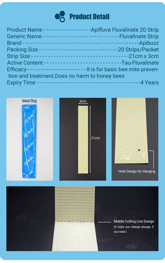 Полоски с флювалинатом в упаковке Apifluva, 20 единиц - обработка от пчелиного клеща - материал для пчеловодства