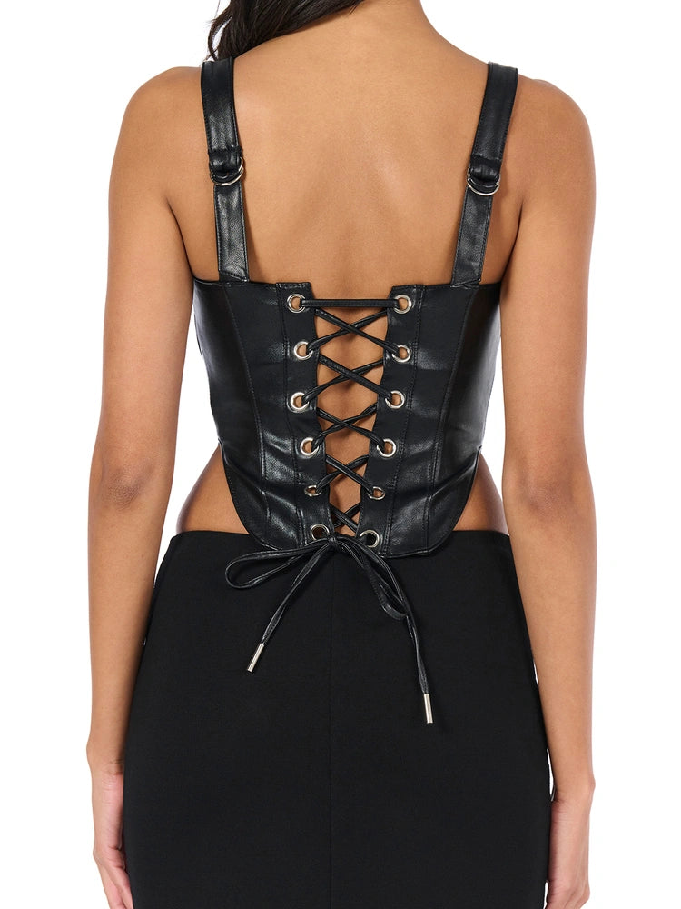 Vegan Leather Zip Up Corset Top