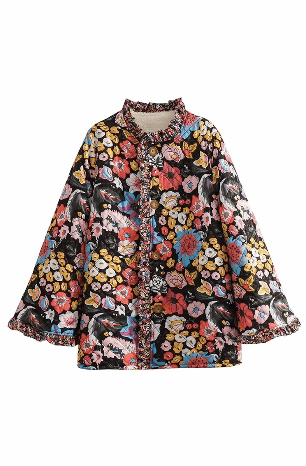 Floral printed chic lambswool coat