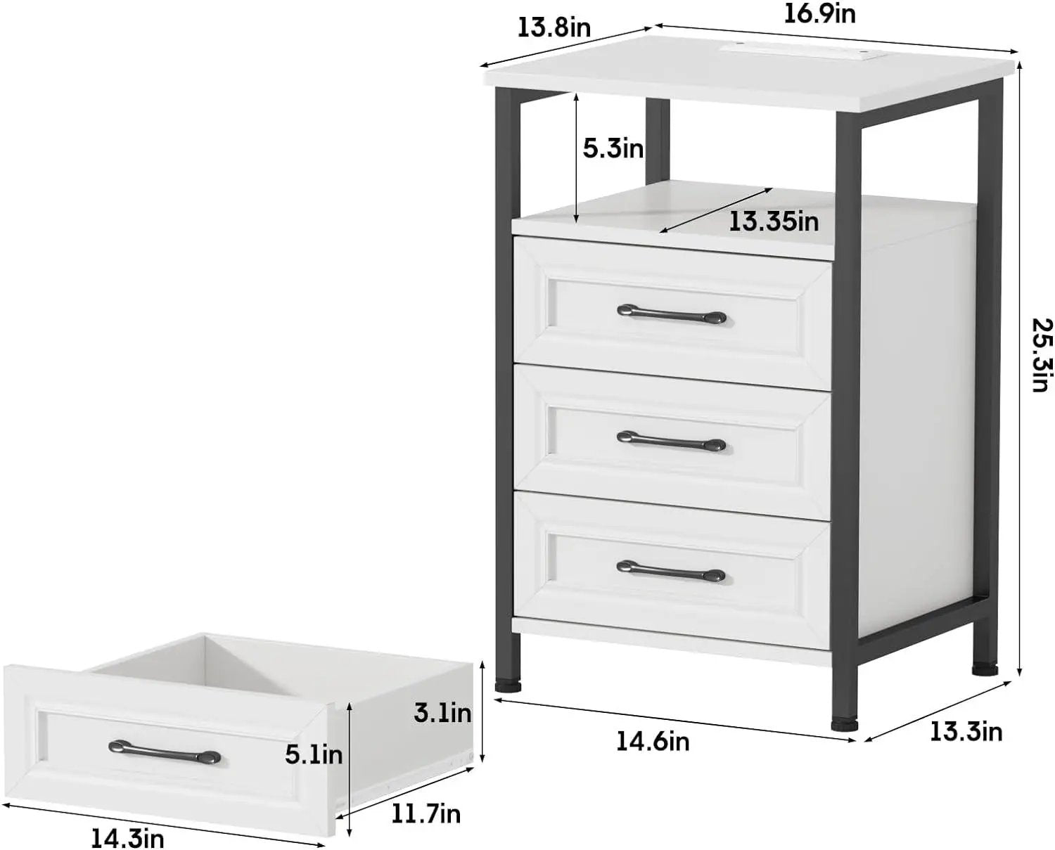 Modern Bedside Tables Nightstands Set of 2 with Charging Station