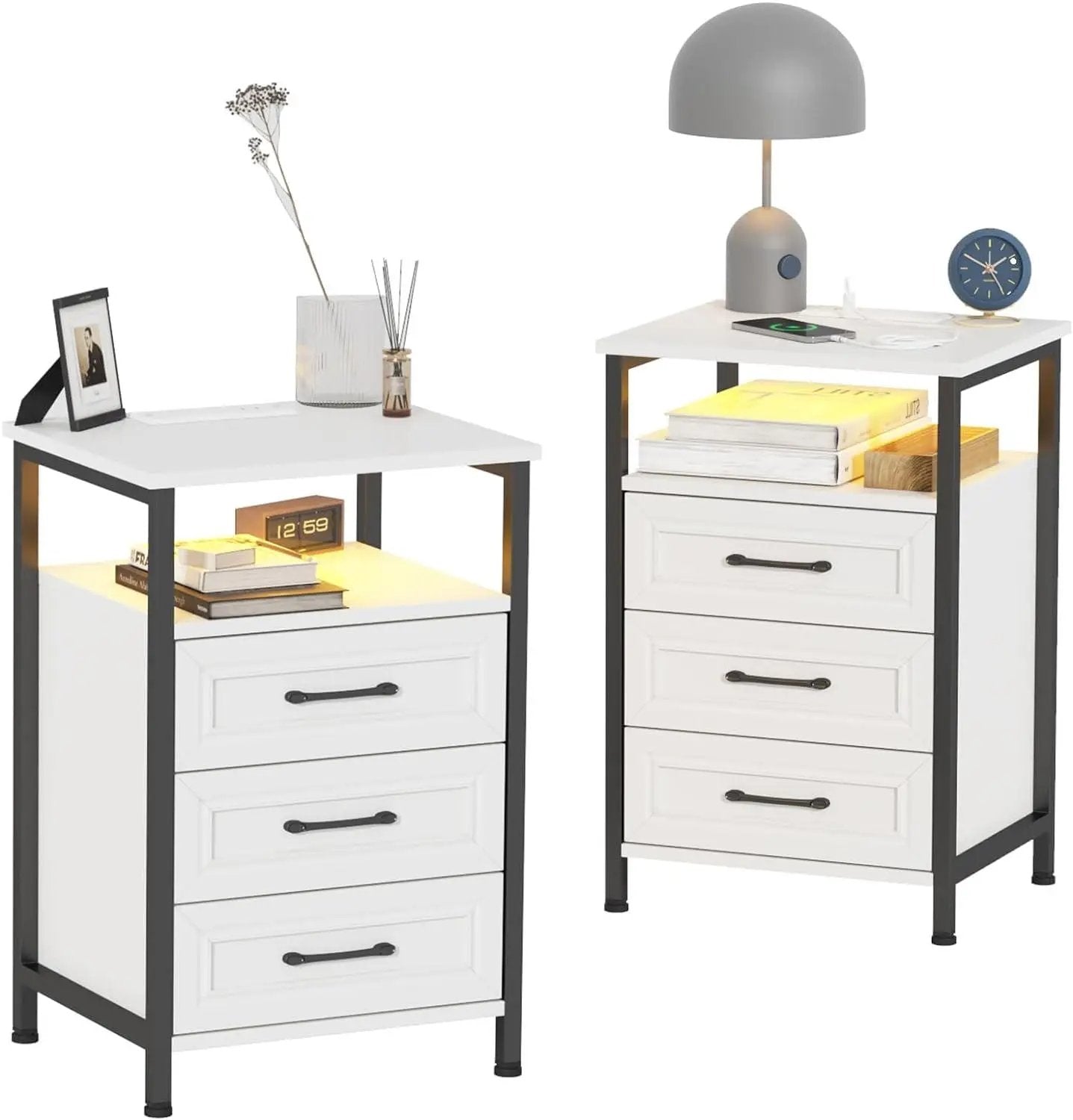 Modern Bedside Tables Nightstands Set of 2 with Charging Station