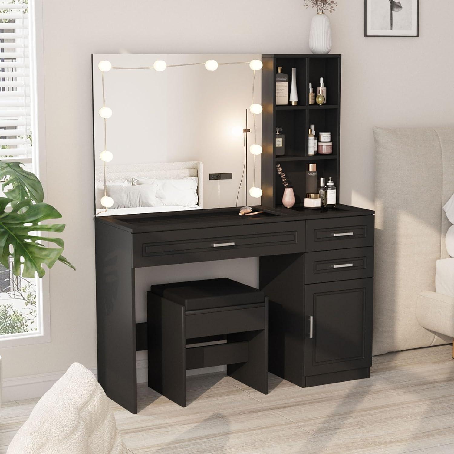 Vanity Desk Large Vanity Table with Glass top and Lots Storage