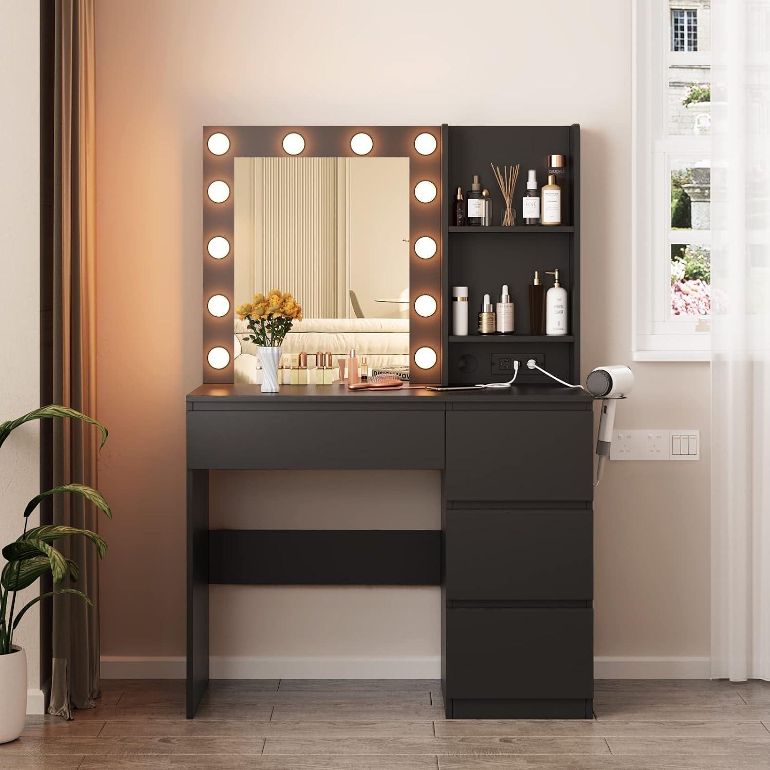 37inch Vanity Desk 4 Drawers Makeup Table with Lighted Mirror