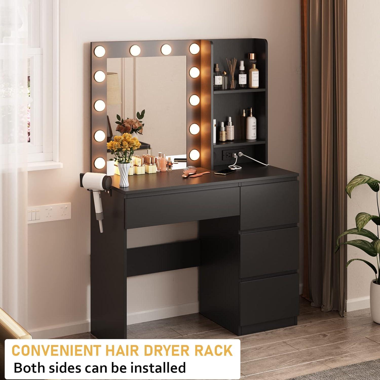 37inch Vanity Desk 4 Drawers Makeup Table with Lighted Mirror