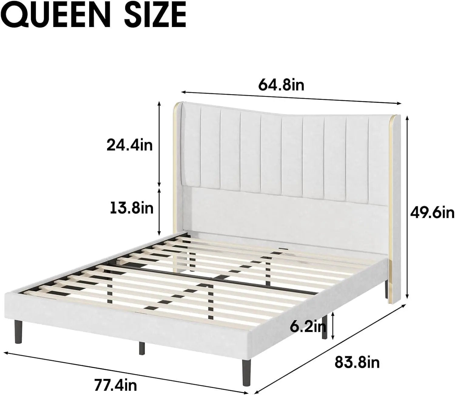 Queen Size Bed Frame Upholstered Platform Bed with Charging Station