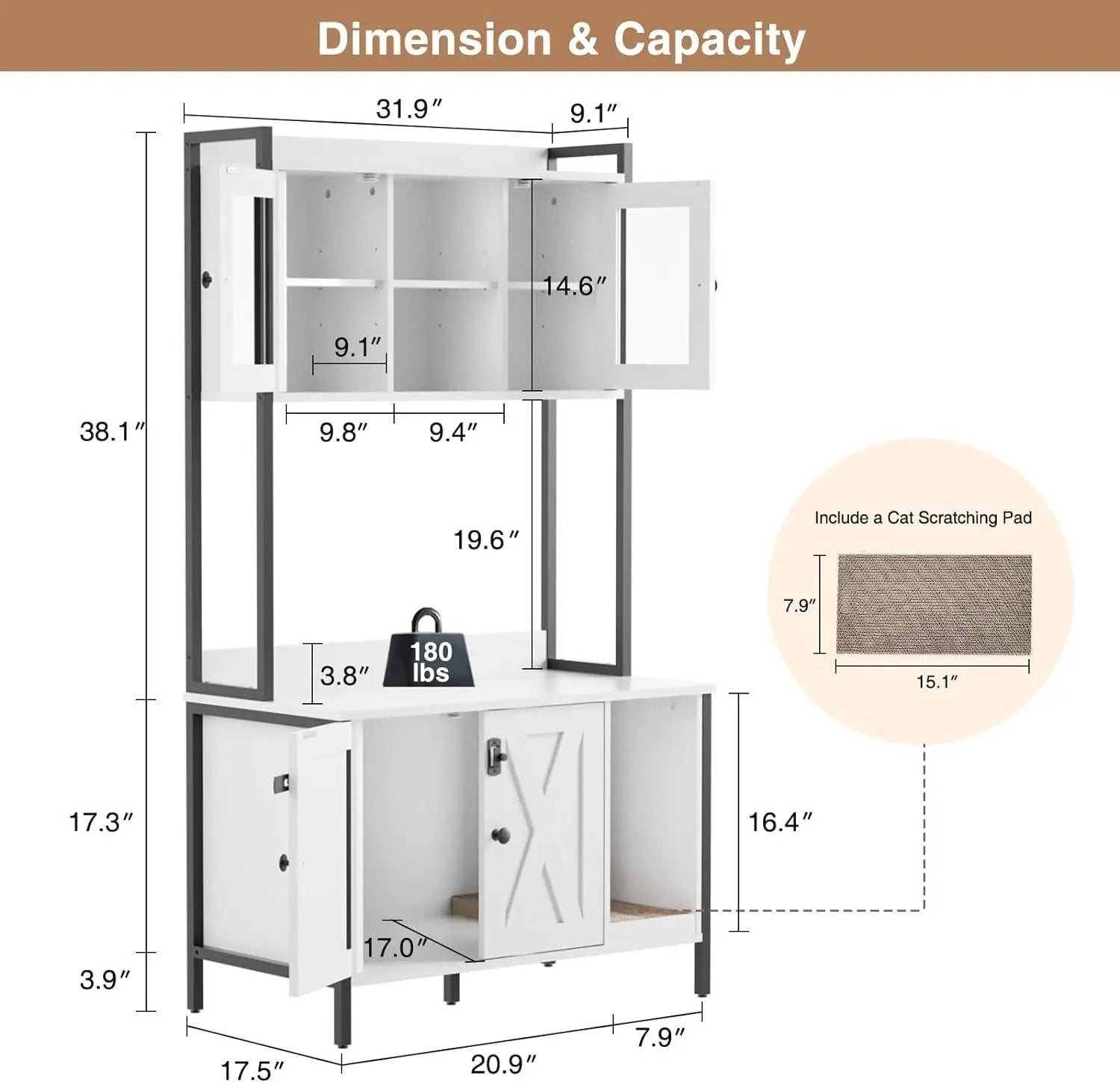 Large Hidden Cat Litter Box Enclosure with Storage Cabinet Shelf