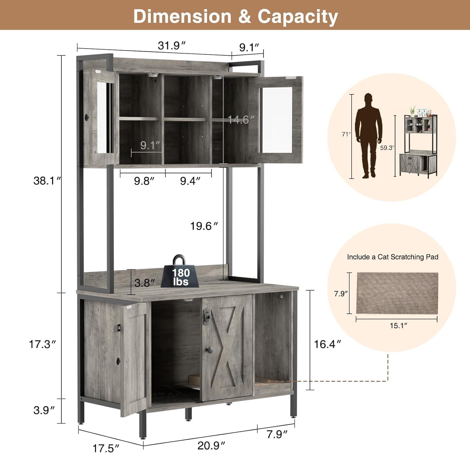 Large Hidden Cat Litter Box Enclosure with Storage Cabinet Shelf