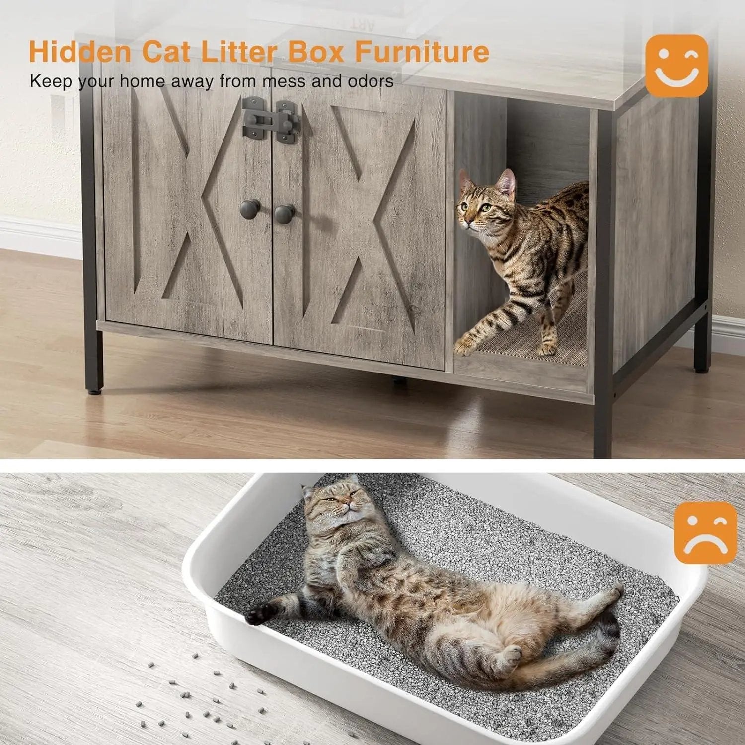 Large Hidden Cat Litter Box Enclosure with Storage Cabinet Shelf
