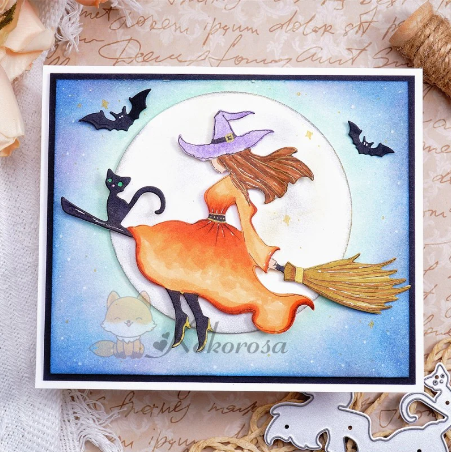 KOKOROSA METAL CUTTING DIES WITH WITCH FLYING ON BROOM