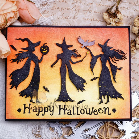KOKOROSA METAL CUTTING DIES WITH 3 WITCHES & "HAPPY HALLOWEEN" WORD