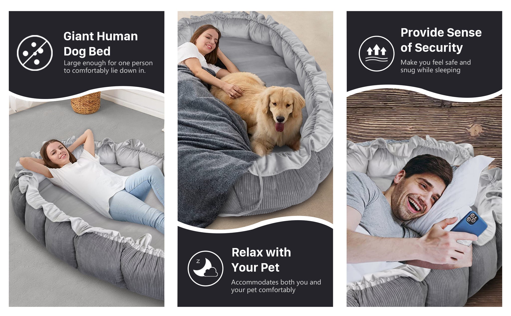 The Humanoid Dog Bed Futon is the perfect companion for your furry friend. It's up to 4 inches thick, with dimensions of 94 x 65 inches, making it a comfortable spot for even larger breeds. Plus, its kid-friendly design makes it suitable for the whole family.