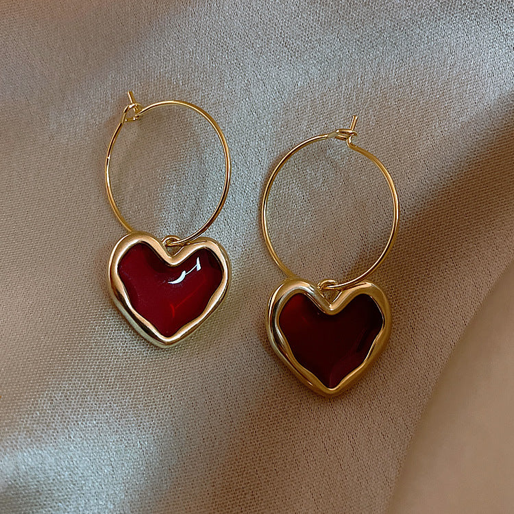 Wine Red Love Earrings