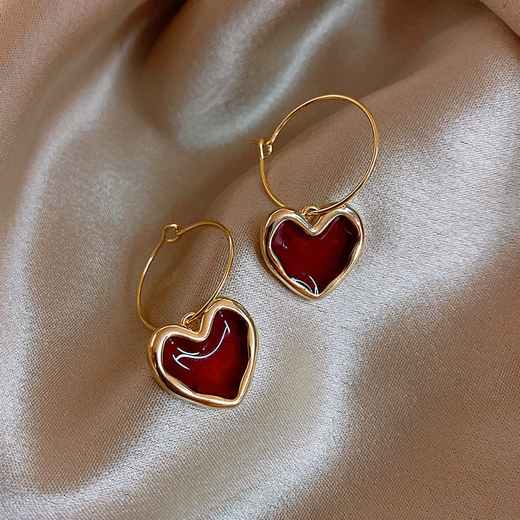 Wine Red Love Earrings