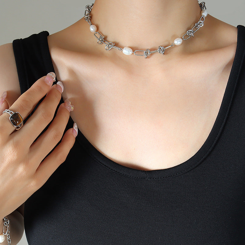 Elegant Pearl Twisted Chain Necklace/Bracelet Set