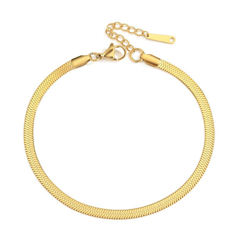 Saadgi (Minimal) Anklet Gold Plated Flat Snake Chain