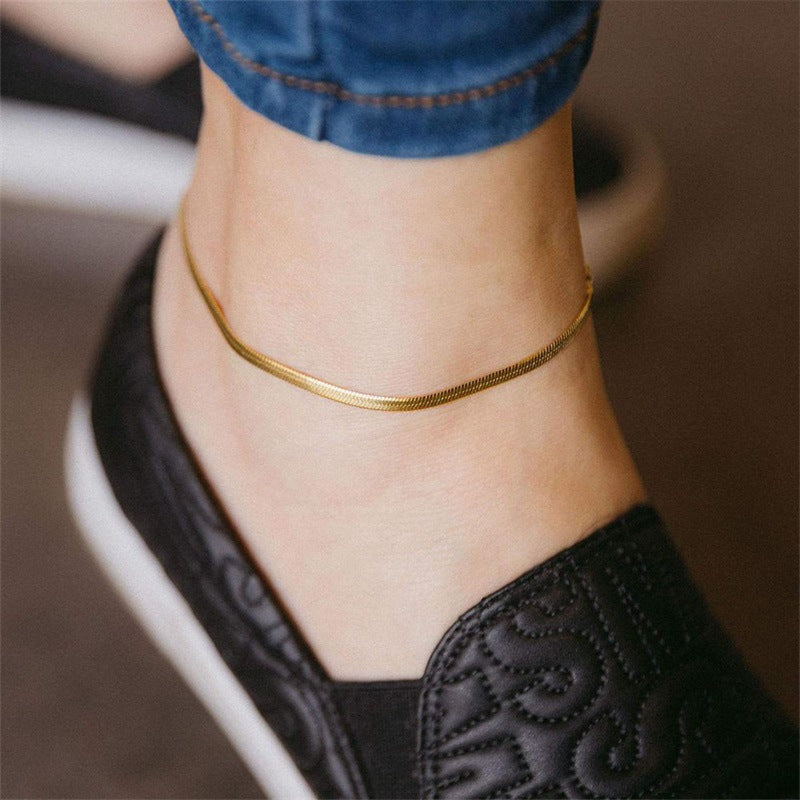 Saadgi (Minimal) Anklet Gold Plated Flat Snake Chain