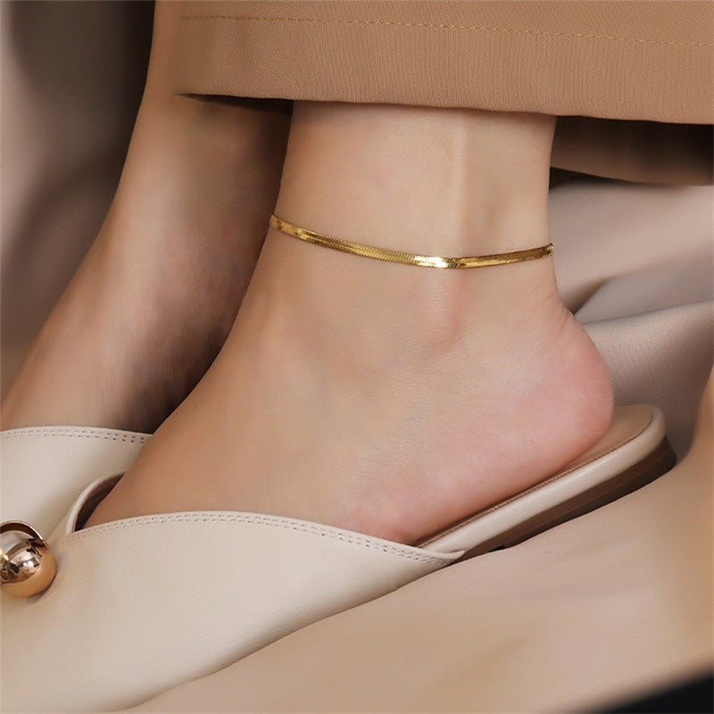 Saadgi (Minimal) Anklet Gold Plated Flat Snake Chain