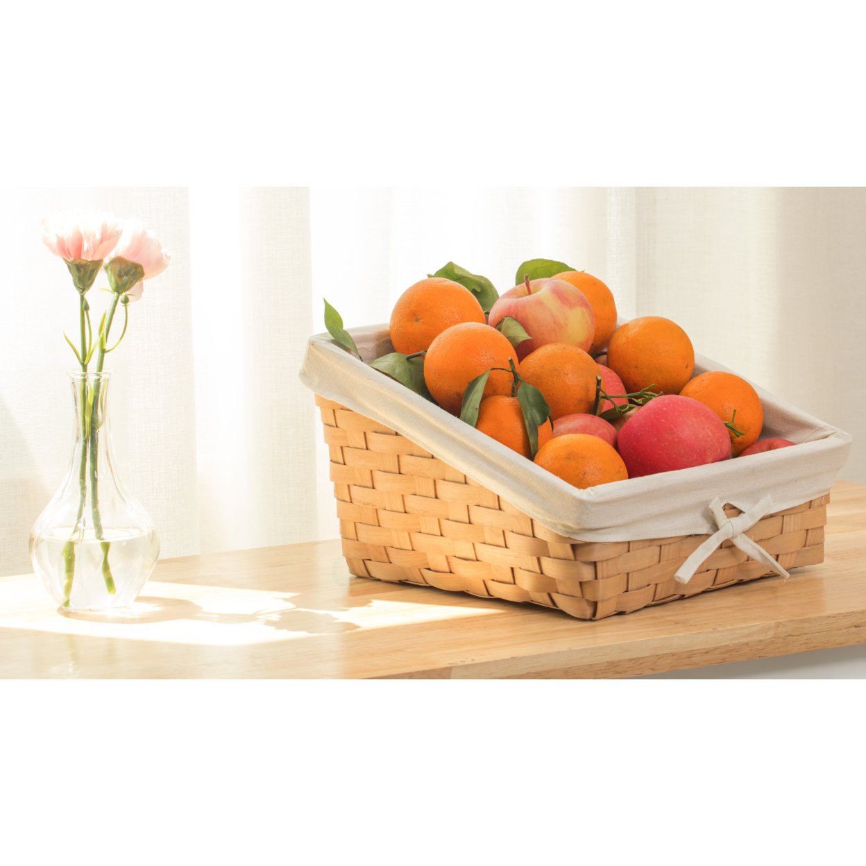 Wooden Angled Display Basket with Fabric Liner for Storage and Display