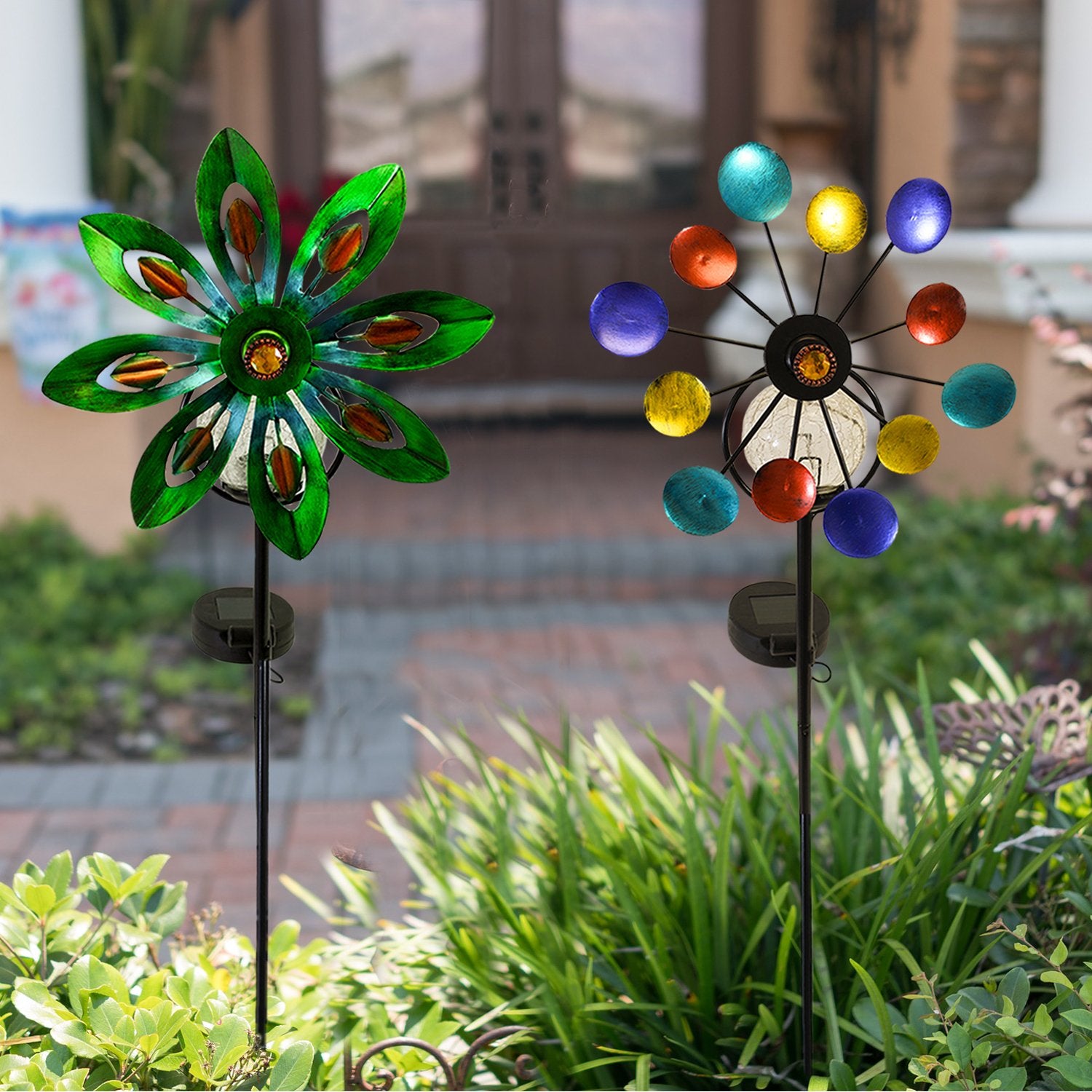 Solar Garden Pinwheels-Landscape Accent Illuminated Metal Spinner - 2 Styles