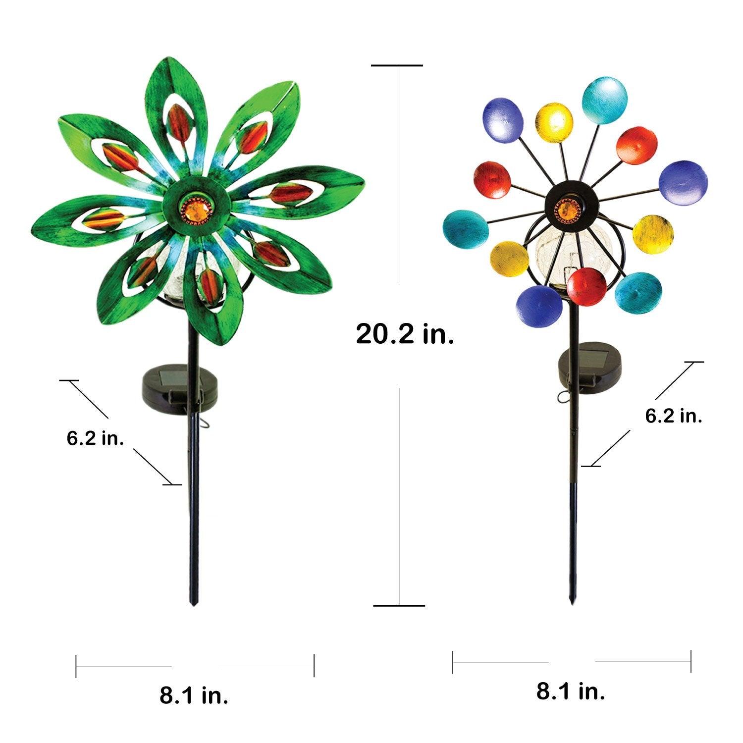 Solar Garden Pinwheels-Landscape Accent Illuminated Metal Spinner - 2 Styles