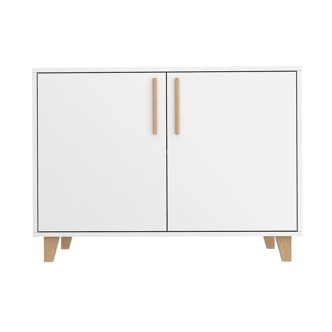Mid-Century Modern Herald Double Side Cabinet with 2 Shelves in White