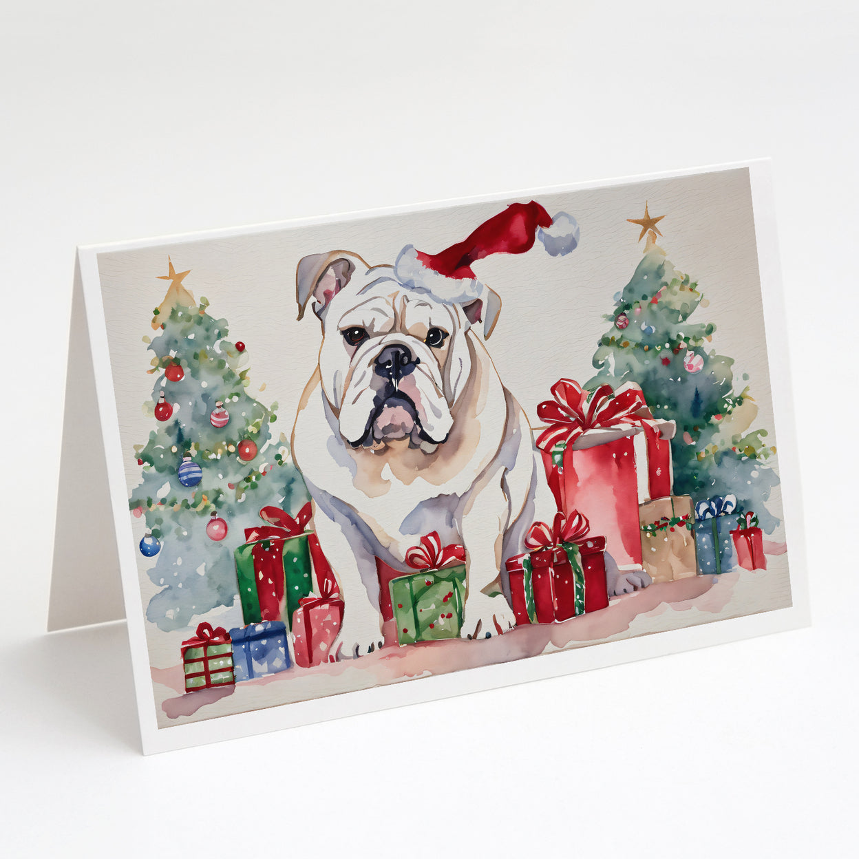 White English Bulldog Christmas Greeting Cards and Envelopes Pack of 8