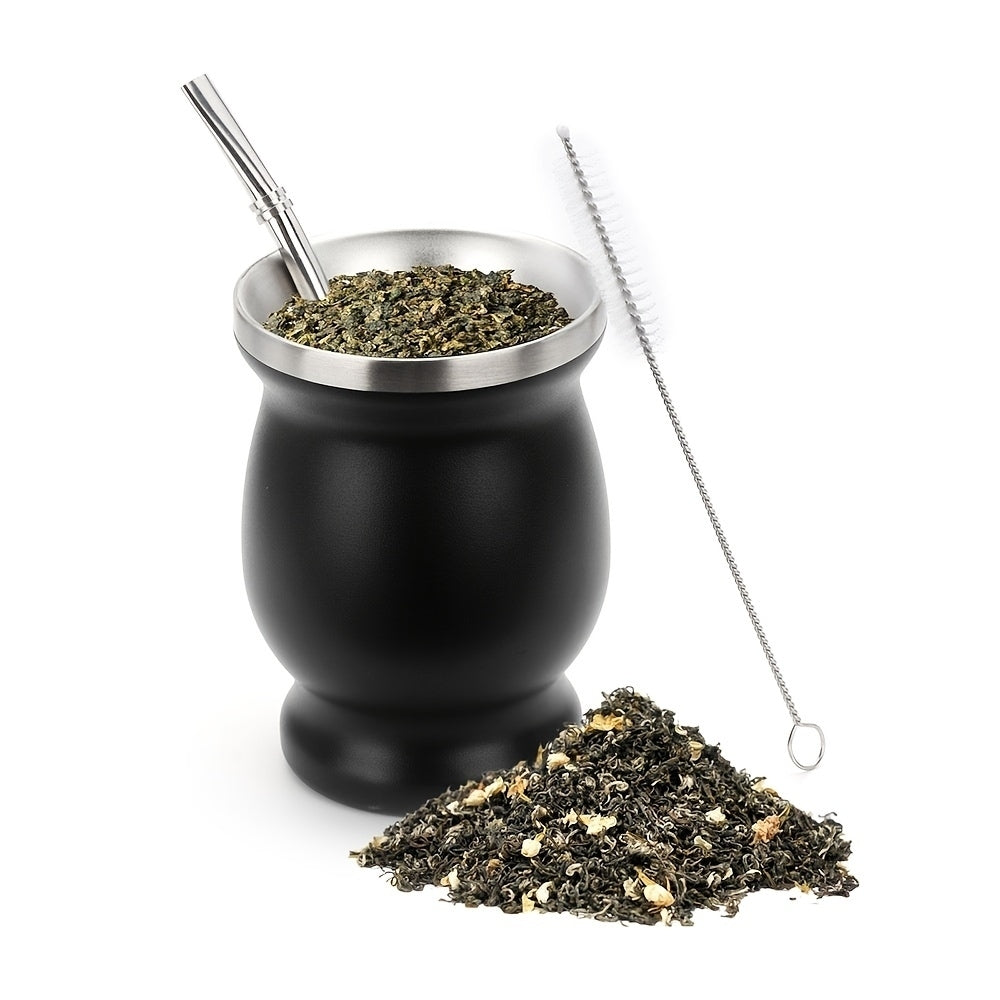 Yerba Mate Cup Stainless Steel Tea Tumbler Home Office Mug With Straw Brush