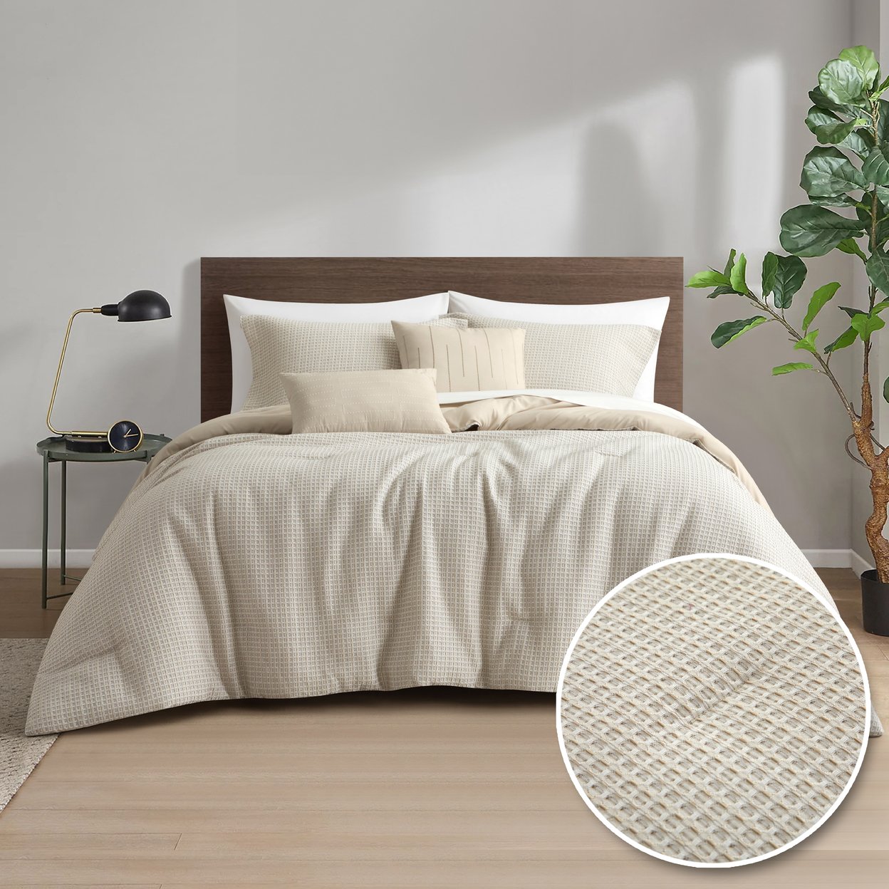 Wilder 5-Piece Comforter Set, Yarn Dyed Waffle Texture Bedding